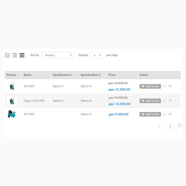 Picture of Category Table View Mode With Specifications for nopCommerce